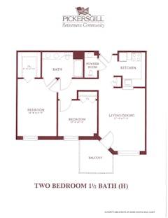 Two Bedroom 1 1/2 Bath (H) floorplan image