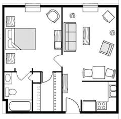One-Bedroom Traditional floorplan image