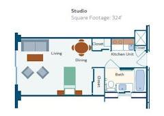 Studio with 1Bath floorplan image