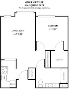 1BR with 1Bath floorplan image