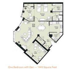 The 1BR with Den (1443 sqft) at The Peaks floorplan image