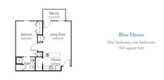The Blue Heron (1BR 1BA) floorplan image