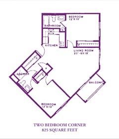 2 Bed Corner(825 sqft) floorplan image