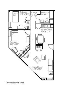 Two Bedroom at Baunta Apartments floorplan image