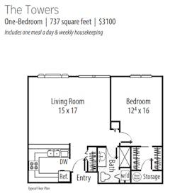 1BR 1B at The Towers floorplan image