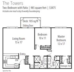 2BR 2B with Patio at The Towers floorplan image