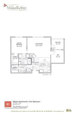 The Maple (1 Bed 1.5 Bath with Den) floorplan image