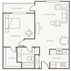 One Bedroom (740 sqft) floorplan image