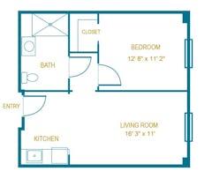 One Bedroom One Bath (571 sqft) floorplan image