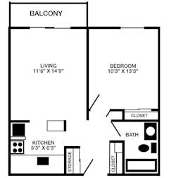 One-Bedroom Apartment Homes floorplan image