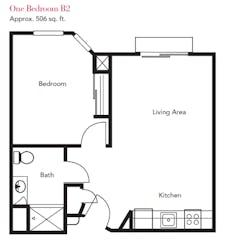 One Bedroom B2 floorplan image