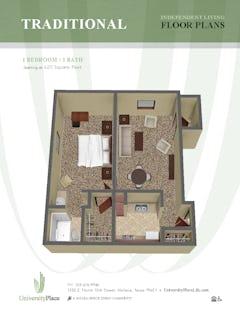 1BR 1B- 620 sq ft floorplan image