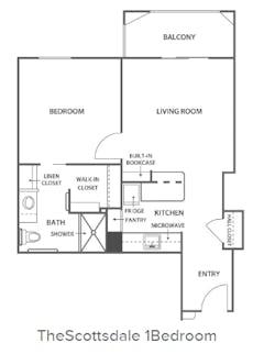 The Scottsdale 1Bedroom floorplan image