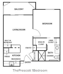 The Prescott 1Bedroom floorplan image