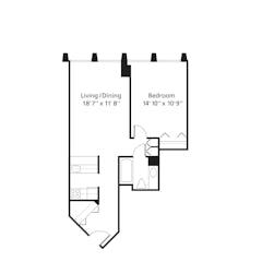 The 1BR E and L floorplan image