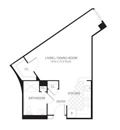 Aspen 1Bedroom floorplan image