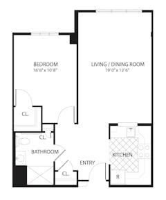 Cypress 1Bedroom floorplan image