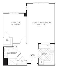 Ficus 1Bedroom floorplan image