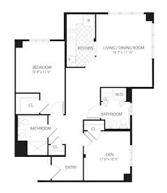 Linden 1Bedroom floorplan image