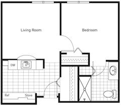 The BrushyCreek 1Bedroom floorplan image
