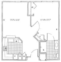 The LoneStar 1BR floorplan image
