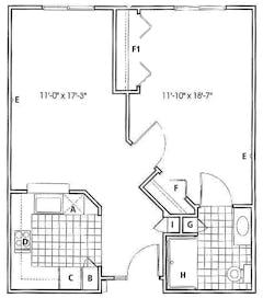 The Tumbleweed 1BR floorplan image