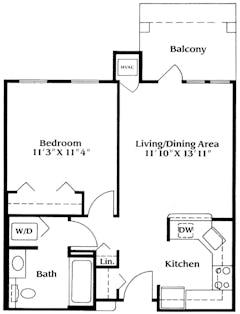 The Madison 1Bedroom Traditional floorplan image