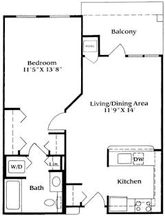 The Winchester 1BR Deluxe floorplan image